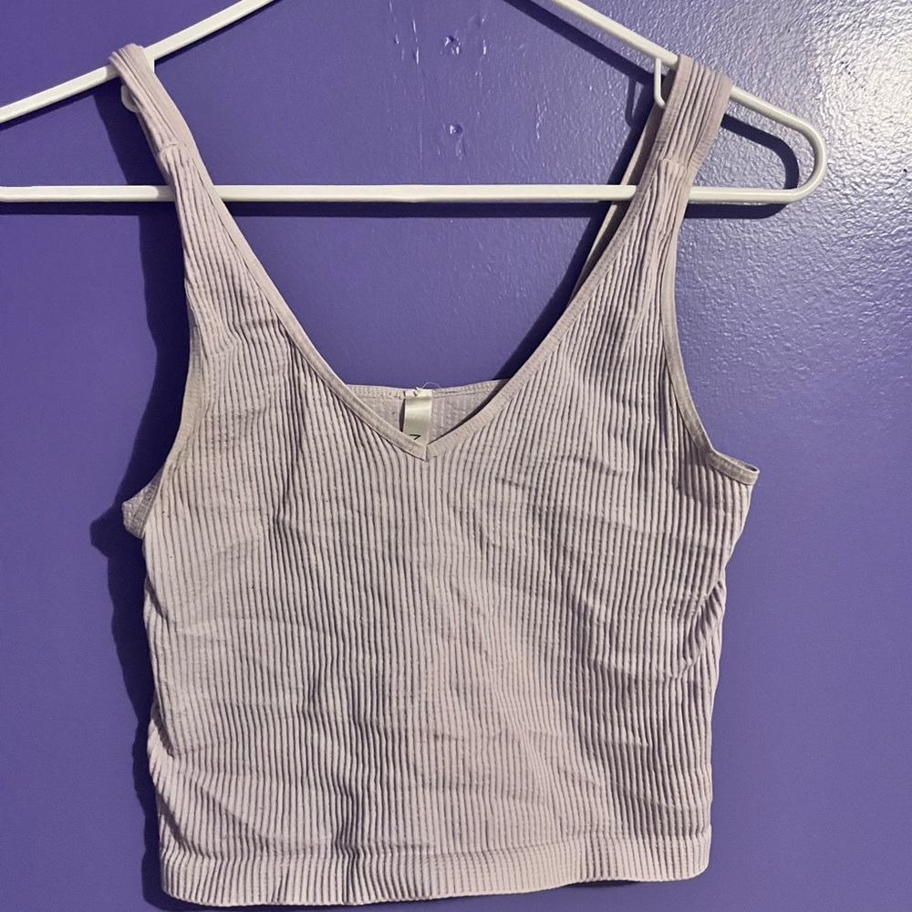 Nikibiki Ribbed V-Neck Crop Top in Light Gray